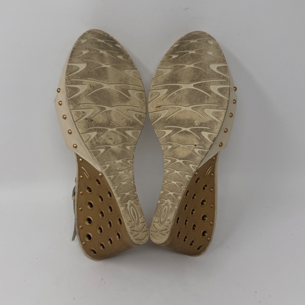 Vintage Oakley Hollow Point Wedge Heel Sandals Cream/Gold Size 8.5 - Picture 9 of 9